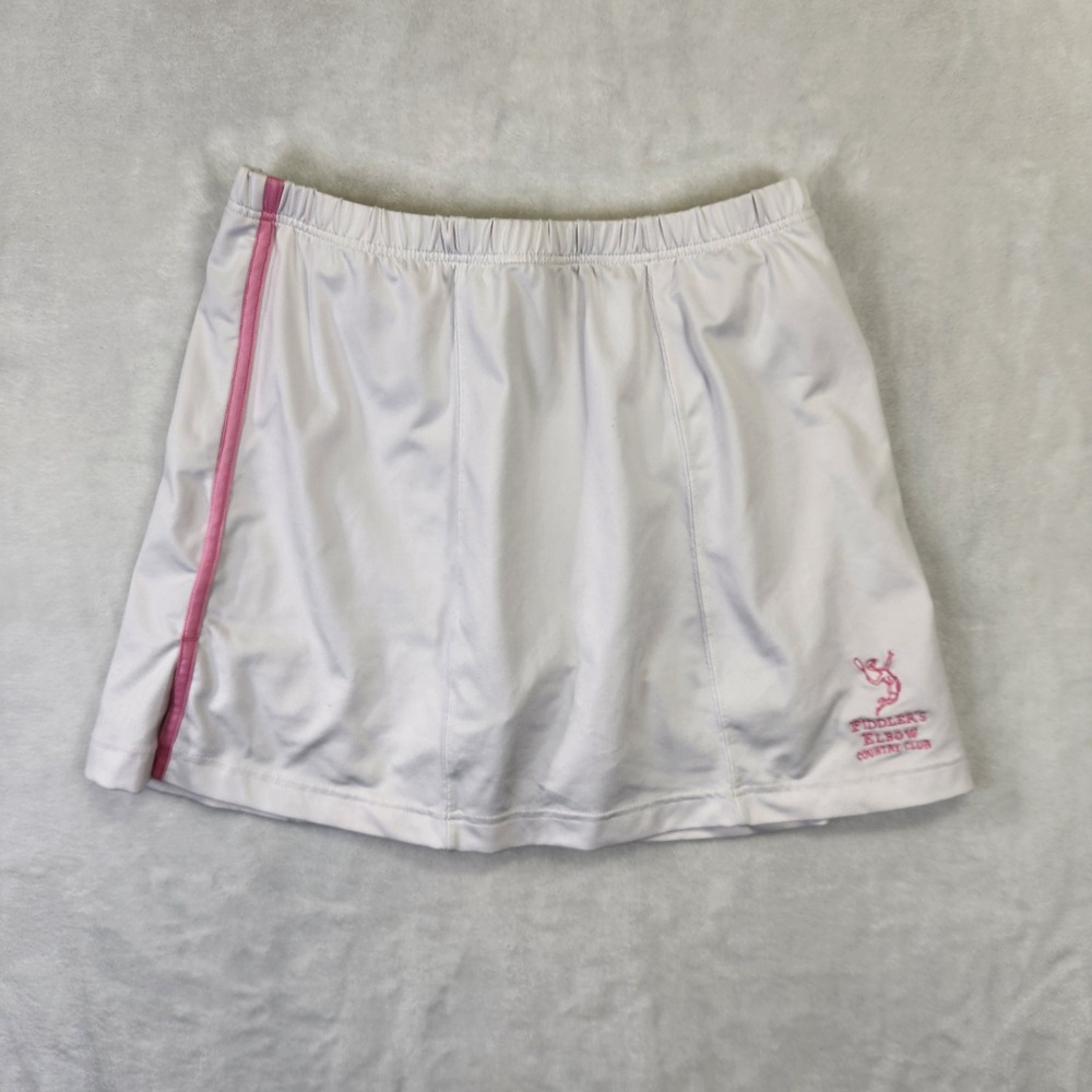 Boast USA White Pink Tennis Skirt Fiddlers Elbow Country Club Logo‎ Womens Sz S